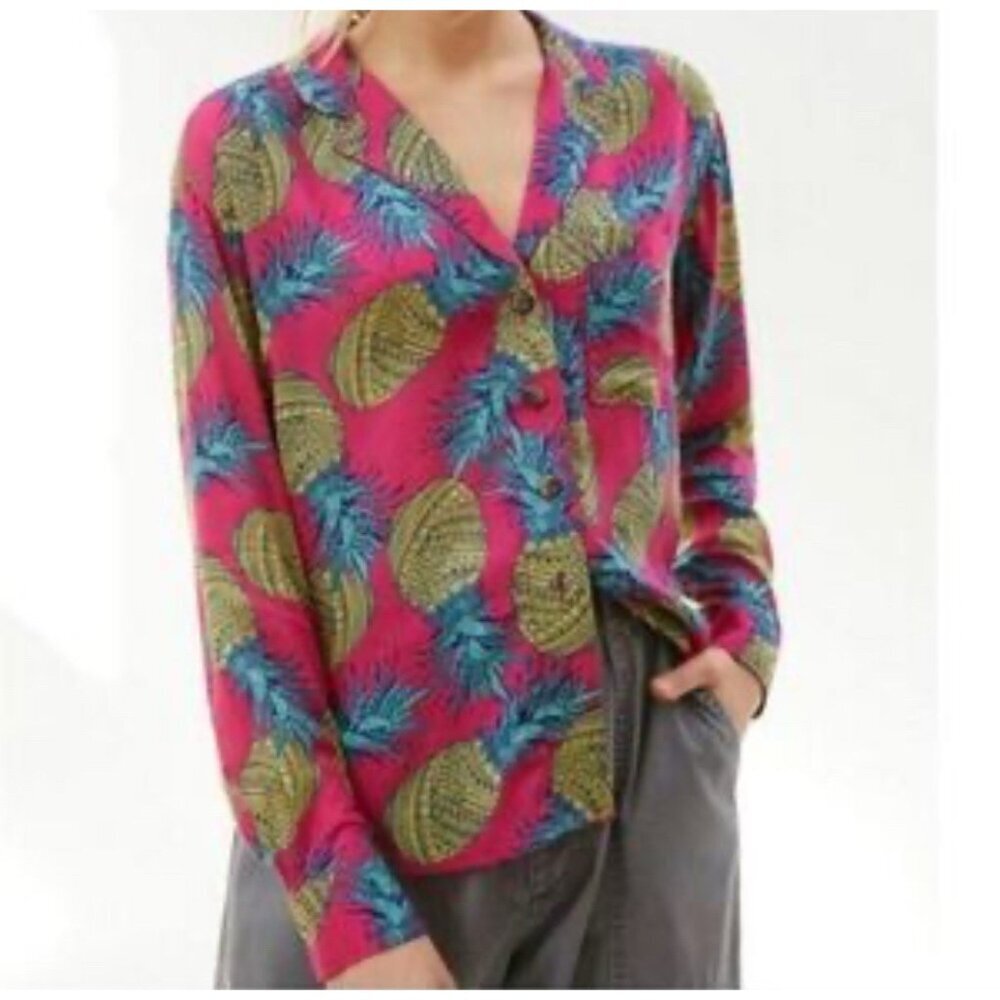 Anthropologie Janine Licour Pineapple Print Button Down Shirt Women’s Sz Small